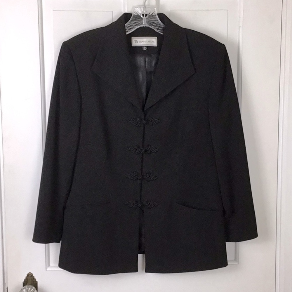 Vintage Travis Ayers Women’s Black Blazer Jacket Elegant Ornate Buttons Size 10